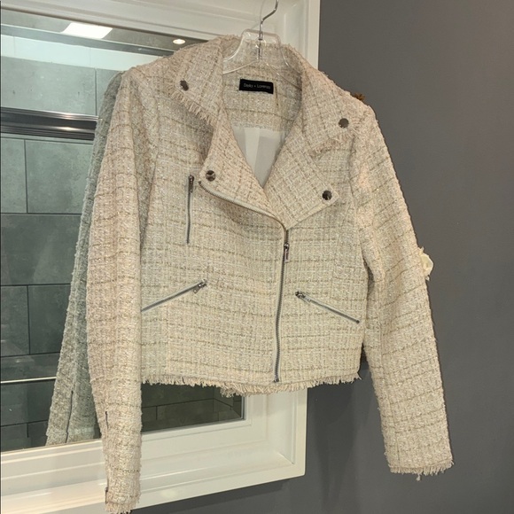 Stella + Lorenzo Jackets & Blazers - Elie Tahari Cream Tweed Moto-Style Jacket